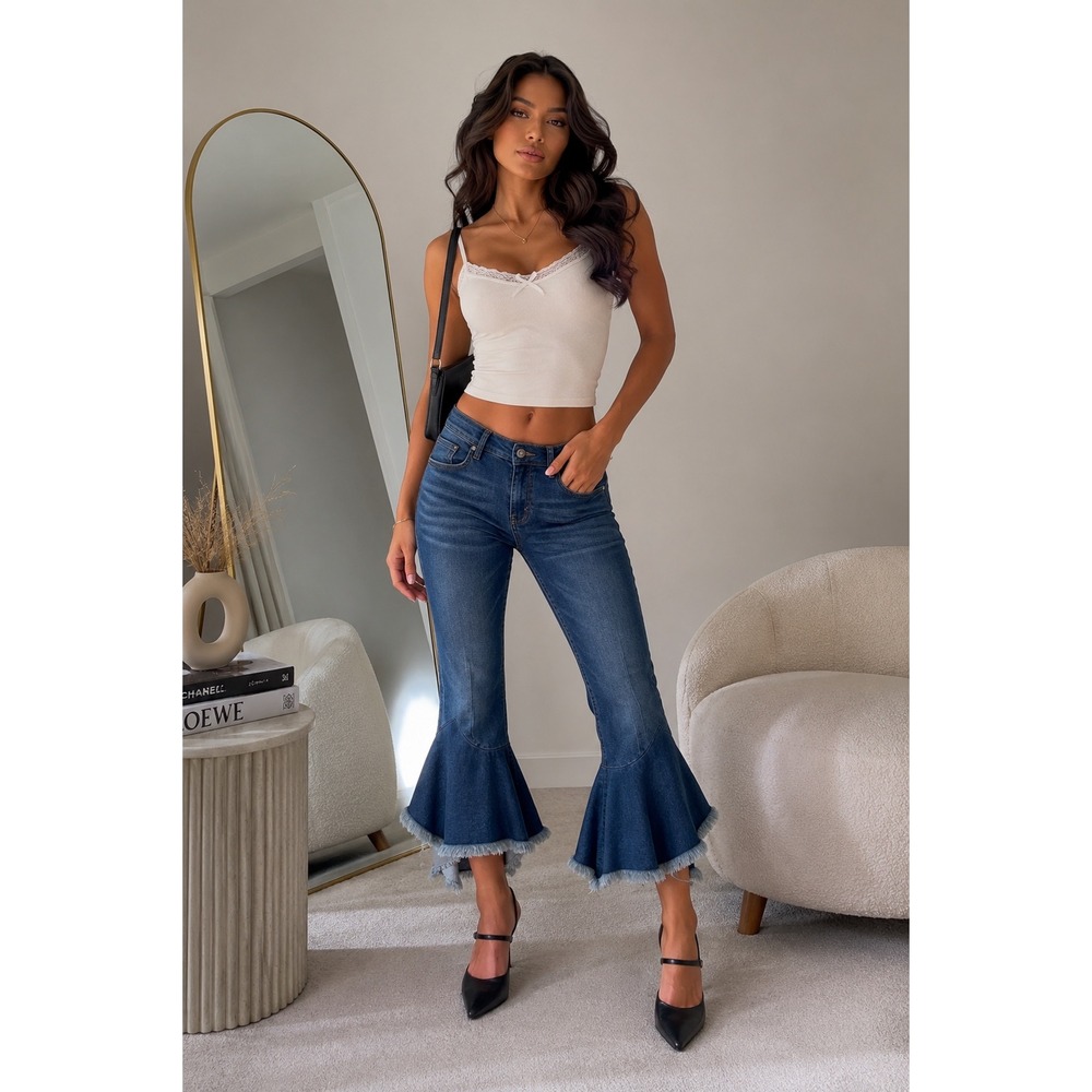 Citizens of Humanity Drew Flounce 28 Blue Ruffle Flare‎ Bell Bottom Boho